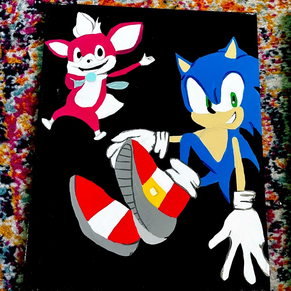 Sonic & chip acrylic painting on canvas